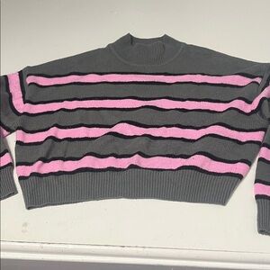 Divided Small Black Gray Pink Mockneck Cropped Long Sleeve Striped Sweater